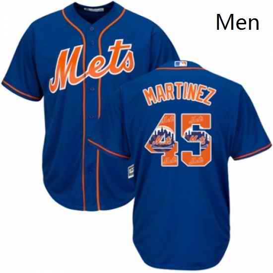 Mens Majestic New York Mets 45 Pedro Martinez Authentic Royal Blue Team Logo Fashion Cool Base MLB Jersey